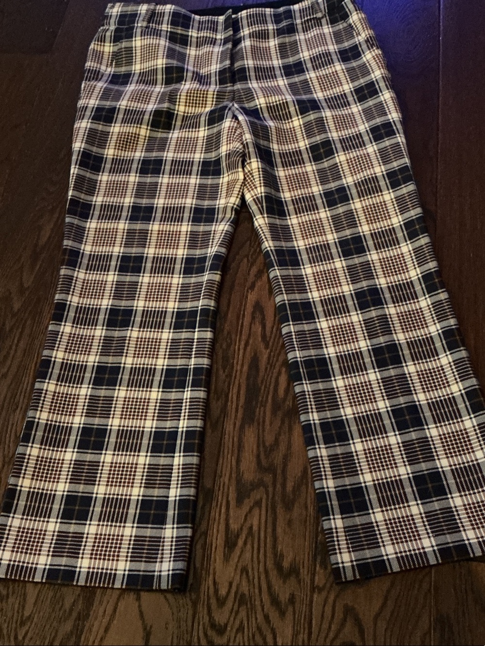 Tory Burch Navy, White & Brown Plaid Trousers
